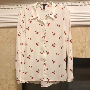 Forever21 cherry print blouse with buttons
